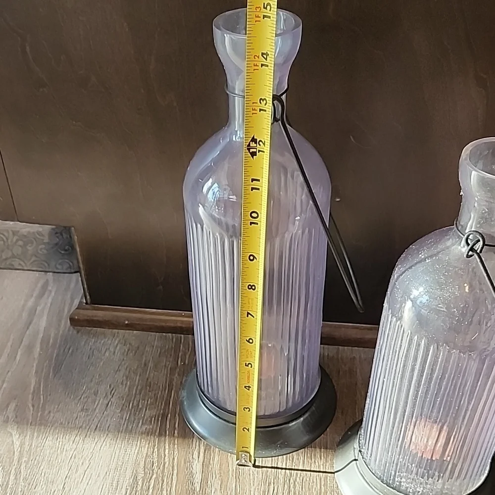 Set Of Elegant Glass Lanterns with Metal Base